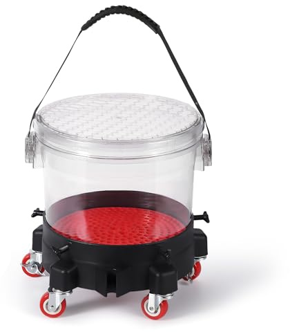 GarveeTech 5 Gallon Car Wash Bucket Kit 300 Lbs Capacity - Includes Grit Trap, 5-Caster Dolly, Rubber Handle & Lid, Professional Detailing Kit for Auto Cleaning, Transparent