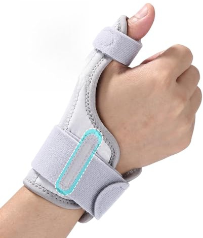 Tumme sadelbandage, vänster och höger handflata, tummskena, tumme bandage, en storlek, tumstöd, används för tumskador, artrit, tendinit (grå)