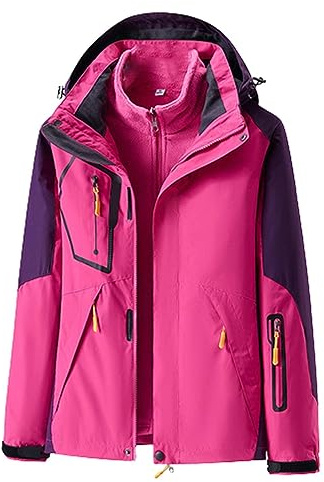 3 In 1 Regenjacke Mit Herausnehmbarer Fleecejacke Damen, Kapuzenmantel | Outdoorjacke Patchwork Windbreaker Skijacke Sport Jacke Herbst Wintermantel Abnehmbarer Windbreaker Leicht Steppmantel