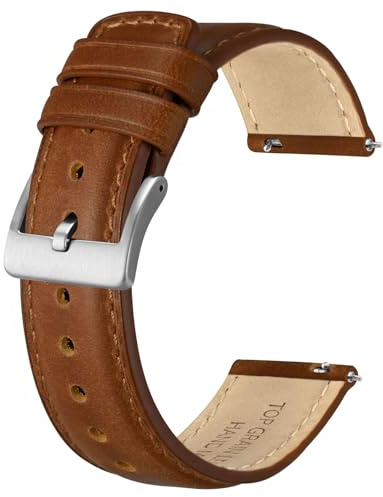 BISONSTRAP Läderarmband för män och kvinnor, olja pull-up läder, snabbfrigörande ersättningsband, bandbredd 18 mm 20 mm 22 mm, Kola brun (silverspänne), 22mm, vintage