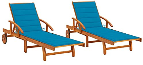 JHQHSM Lettini da giardino in legno di acacia massiccio, 2 pezzi, con cuscini, resistenti alle intemperie, schienale regolabile, pieghevole, per attività all'aperto