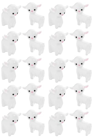 HAMPPLIES Lot de 20 Figurines de Moutons en Résine Réaliste, Mini-Animaux Décoratifs pour Micro-paysages de Jardin, Statuettes D'agneaux Résistantes aux UV, Ornements DIY pour