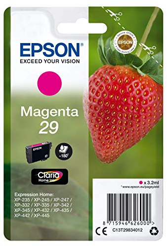 Epson 29 Fraise Magenta, Cartouche d'encre d'origine, XP-235 XP-243 XP-245 XP-247 XP-255, XP-257 XP-332 XP-335 XP-342 XP-345 XP-352 XP-355 XP-432 XP-435 XP-442 XP-445 XP-452 XP-455