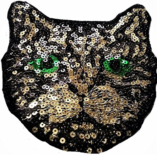 Strass-Glitzer Iron on Aufnäher Patch Aufbügler Bügelbilder Katze Applikation Sticker-ei Aufnäher ge-stickt be-stickt mit Strass Glitzer Pailletten zum aufbügeln  Glitzer Katze 9 cm 