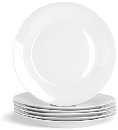 Argon Tableware 12x White 30cm Large Classic White Dinner Plates - Dishwasher and Microwave Safe - Porcelain Dining Main Course Serving Student Dishes Set