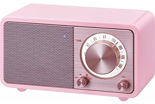 Radio de escritorio portátil Sangean WR-7 (sintonizador FM RDS, Bluetooth, entrada auxiliar, bocina incorporada, batería recargable (recargable)), rosa / rosa