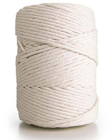 MB Cordas Macrame garn rep 4mm 180m 1 kg - Mjuk bomullssträng för macrame drömfångare, boho vägghängda fjäder, växt hängare, vägg gobeläng, DIY hantverk - Elfenben Ecru Vit