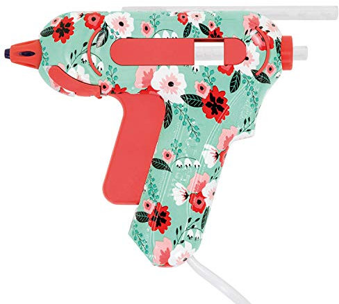 Westcott Mini Heißklebepistole Floral | DIY Heißkleber inkl. 2 x 7mm Heißklebesticks| Non-Stick Düse mit Farbindikator | Klebepistole zum Basteln 10-20 Watt | 1,4m Kabellänge | E-17201 00