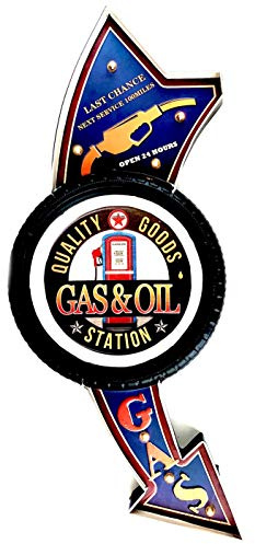 DiiliHiiri Leuchtschild Retro-Schild Wandschild im Vintage-Stil LED Schild für Garage Dekoschild Zubehör für Wohnkultur 50er Jahre Haus Dekoration Retro Leuchtkasten Metallhandwerk (Gas & Oil)