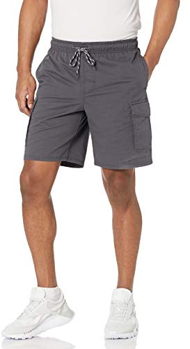 Amazon Essentials Pantalones Cortos Cargo con Cintura Elástica de 23cm Hombre, Gris Oscuro, L