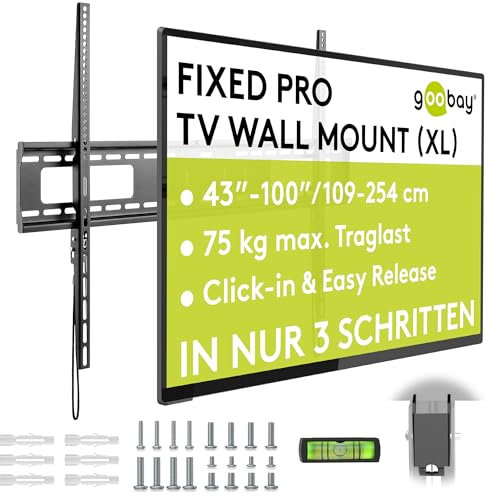 Goobay Feste Pro TV-Wandhalterung (XL), 43–100 Zoll Fernseher – max. 75 kg – einfache und sichere Montage mit automatischer Verriegelung – VESA-kompatibel – Schwenkbewegung – QLED/LED – Schwarz 49892