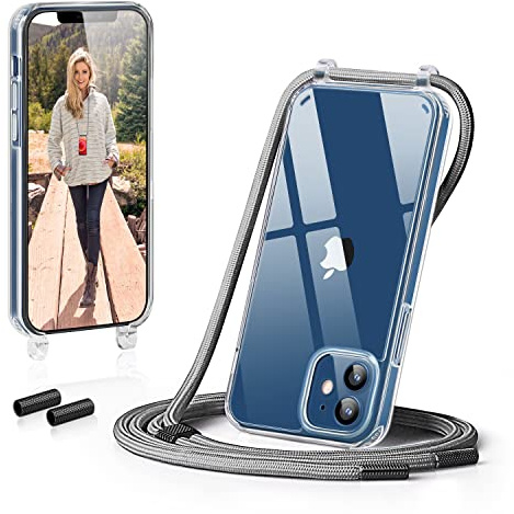 GOODVISH Handykette für iPhone 12 Pro Hülle mit Band, Silber | Kameraschutz und Bildschirmschutz, Necklace Handyhülle Schnur Schutzhülle für Umhängen Transparent Case mit Kordel 6.1