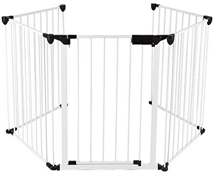 YIZHE Konfigurationsgitter/Kaminschutzgitter Metall, 5 Elemente inkl. Sicherheitstür, Konfigurationsgitter Faltbar, 310 * 2.5 * 75cm, Weiß