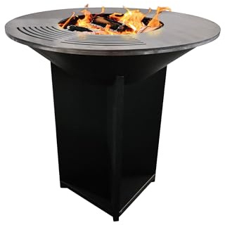 PURLINE | Barbacoa grande en negro con plancha de acero y grill de 100 cm - Barbacoa de exterior de alta capacidad con parrilla y plancha circular profesional