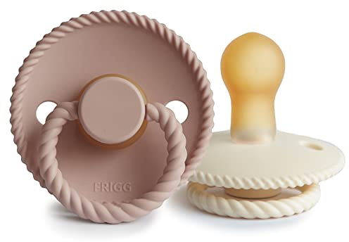 FRIGG Rope Schnuller 2 Packung | Latex Schnuller | BPA-Frei | Hergestellt in Dänemark | Symmetrischer Sauger in Kirschform (Blush/Cream, Größe 1 (0-6 Monate))