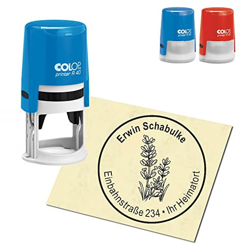 Stempel Adressstempel personalisiert - Lavendel - rund ∅ 40mm Automatikstempel als Firmenstempel Namensstempel Bürostempel
