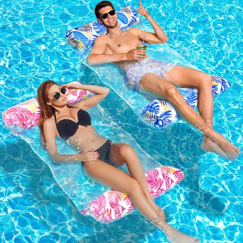 WEARXI Luftmatratze Pool XL, 2Stück Luftmatratze Wasser, 4 in 1 Wasserhängematte, Luftmatratze Wasser Hängematte, Pool Spielzeug Kinder, Pool Zubehör Spaß, Wasserspielzeug für Erwachsene und Kinder
