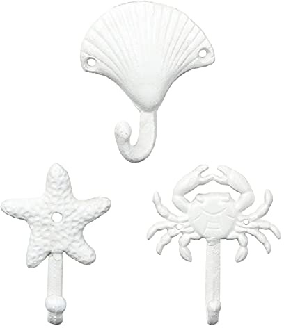 Zerodeko 3 Ganchos Decorativos Diseño Único en Forma de Cangrejo Estilo Vintage de Hierro Forjado Vieira y Figura Marina Gran Capacidad de Carga para Pared para Entradas y Dormitorios