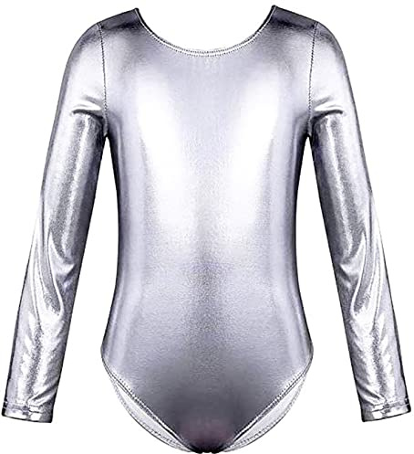 FUREINSTORE Ballet Gymnastics Classical Shiny Elastic Dance Leotard Girls Long Sleeve Round Neck Ballerina Leotard