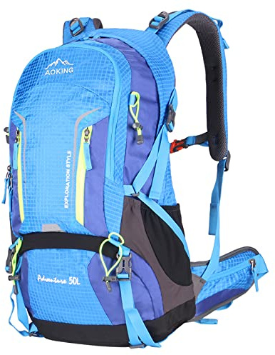 Aoking,Rucksack zum Wandern/Klettern,40L_YJN79807,50L_YJN67363,Standardelemente: abnehmbares Airflow-Mesh-Board,wasserdicht,SOS-Pfeife,Regenschutz,Optionen: Wasserblase 2 Liter,Schlafsäcke