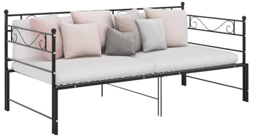Annlera Ausziehsofa Bettgestell Schwarz Metall 90x200 cm Bed Bettgestell Bed Frame Bettrahmen Metallbett Palettenbett