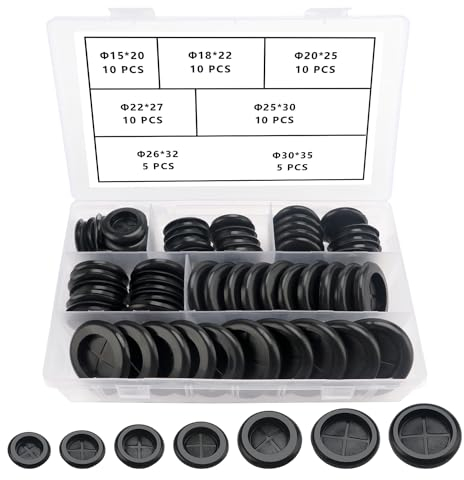 YIXISI 60 Stücke 7 Größen Gummitüllen Set, Geschlossene Gummitüllen, Kabeldurchführung Gummistopfen, Gummitülle Elektrischer Leiter Dichtungsring, für Kabelschutz, Kabelkanal