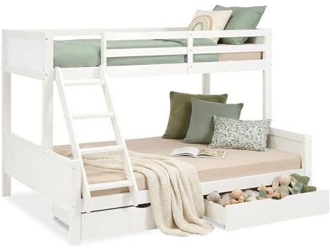 Homestyle4u Kinderbett mit 2 Bettkästen Etagenbett 90x200 und 140x200 cm Weiß Holz Hochbett Doppelstockbett Kinder | Artikel 2723