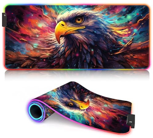 CHTXD XXL Lange, erweiterte Pads, futuristische Katze, RGB-Spiel-Mauspad, XXL (89,9 x 39,9 x 0,3 cm), großes Gaming-Mauspad, rutschfeste Gummiunterseite, 9 statische Farben und 3 dynamische