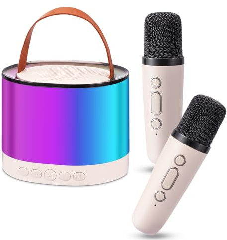 Karaoke per Bambini con Microfono Karaoke con Microfono Canta tu Bambino con Microfoni Wireless con 4 Effetti Sonori Variabili e Luci Led Regalo Bambina 4-10 Anni(Beige)
