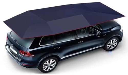 Carpa para automóvil, Totalmente automática, Carpa portátil con sombrilla para automóvil, Cochera móvil, Refugio para automóvil plegado, Sombrilla, protección UV, Refugio a Prueba,Navyblue-4.9x2.3m