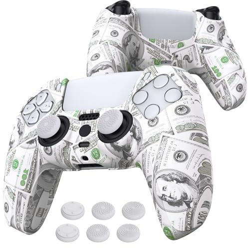 playvital Funda de Silicona para ps5 Mando | Goma Suave, Agarre Antideslizante, Tapas para Joysticks, Sujeción Mejorada, Carcasa Protectora, Efectivo de 100 Dólares