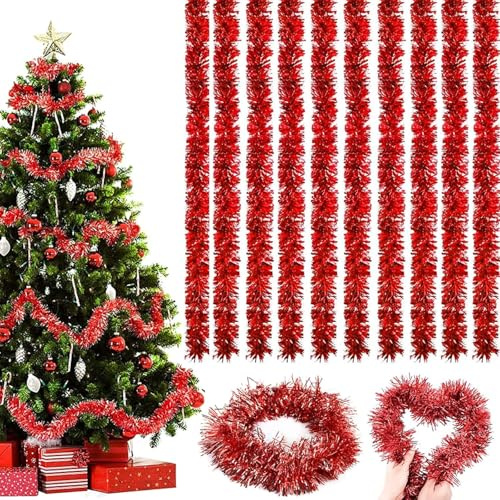10 pcs Weihnachten Lametta Girlande,2m Weihnachtsbaum Girlande,Weihnachts Lametta girland-e,Glänzende Lamett Girland,Weihnachtsbaum Dekoration Girland,Für Weihnachten Hochzeiten Urlaubsfeiern(A)
