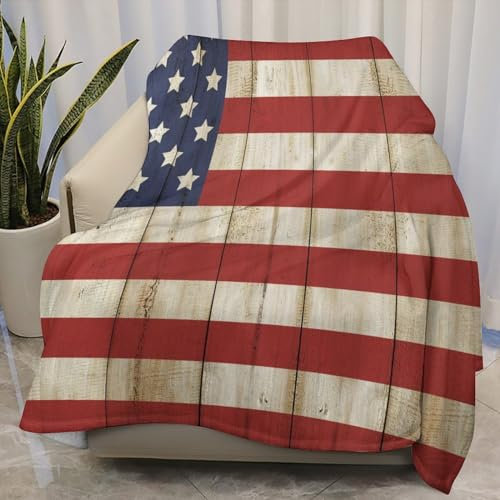 Kuscheldecke Holzzaun Mit Usa-Flagge Flanell Decke Weiches Fleece Decke Hochwertige Wohndecke Für Bank Wohnzimmer Drinnen 125x150cm