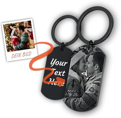 Schlüsselanhänger Personalisiert mit Foto Bild Gravur Schwarz/Weiß aus Edelstahl - Geschenke für Männer und Frauen, Geschenk für Freund oder Freundin, Personalisierte Geschenke nach Ihren Wünschen