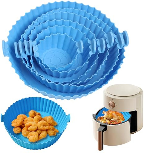 Teglie per Friggitrice ad Aria Varie Dimensioni, 6 pcs Accessori Riutilizzabili per Friggitrice ad Aria, Teglia Silicone Rotonda Antiaderente e riutilizzabile