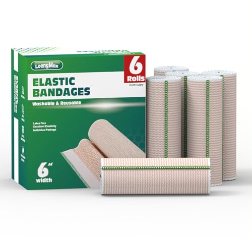 Lot de 6 bandages élastiques de 15,2 cm de large | Bandage de compression haute performance | Réutilisable | Excellente élasticité pour les jambes, la cheville, le genou, le ventre, le corps, le
