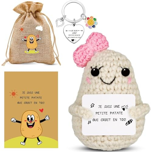 Szhhrxi Poupées de Pomme de Terre en Français avec Porte Clés et Carte, Cadeau Original & Amusant, Idée Drôle Anniversaires pour Homme Femme Collègue, Gadget Utile Rigolo Motivation (B)