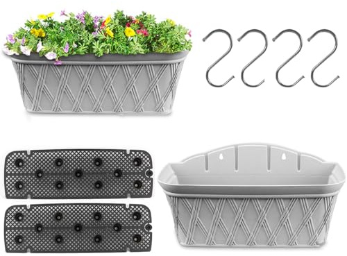 YuanDiann 2er Pack Wandmontage Blumentopf Halbrunder Hängender Garten Blumenkorb Balkon Innen Außen Deko Pflanzgefäß Blumenampel Selbstbewässerung mit Wasserspeicher 1# Grau L
