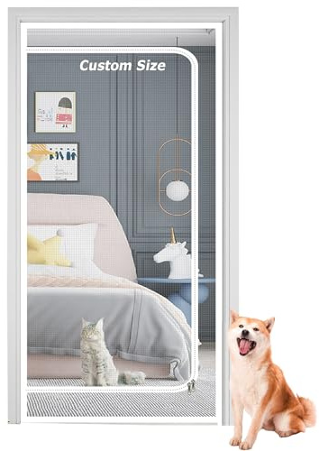 XXIUDEE Custom Size Cat Dog Screen Doors Balcony Bedroom Protection Netting | Custom Size, Self Adhesive, Double-side Zipper, Drill-free, Scratch & Mosquito-Proof, Prevents Pet Escape For New Cats
