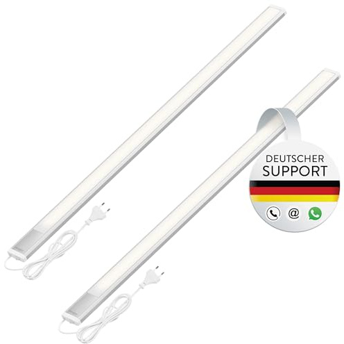 Oktaplex 2er Set Riva LED Unterbauleuchte Küche flach 90cm neutralweiß | 1150lm 15W 230V mit Schalter Küchenleiste Unterschrankleuchte silber