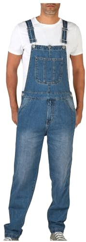 Générique Salopette de Travail à Bretelles en Jean Homme,Pantalon Jumpsuit Loisirs Streetwear Combinaison,D'éTé Outdoor VêTement De Rue avec Sangles à Boucle et Poches à ourle,Coupe Ample