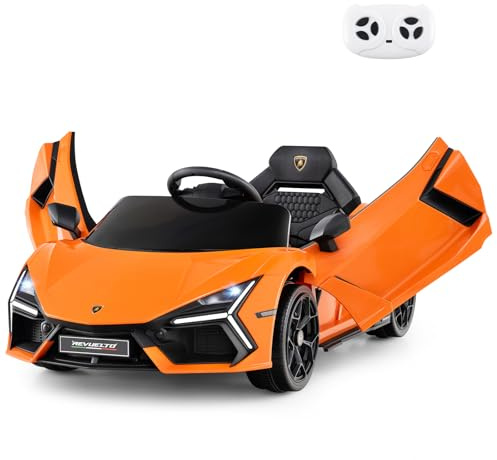GOPLUIS Elbil för barn, 12 V Lamborghini barnbil elektrisk i 2 lägen, elektrisk för barn med fjärrkontroll och LED-lampor och tuta och musik, för pojkar och flickor från 3 år (orange)