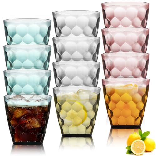 12 Pack Plastic Water Tumblers, 300ml Unbreakable Drinking Glasses, Plastic Tumblers Drinking Cups, Stackable Acrylic Wine Glasses, Reusable Juice Wine Cups for Dinner Home Restaurants, BPA Free