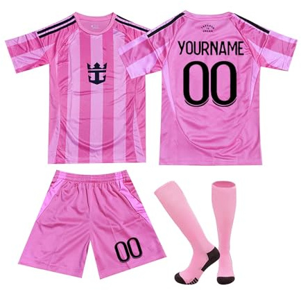 Genérico Equipacion Futbol Niño, Miami Camisetas de Futbol Personalizables con Nombre y Número Camisetas de Equipación Incluye Camiseta, Pantalones Cortos y Calcetines
