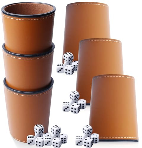 GAOUTO 6 Stück PU Leder Würfelbecher Set, 6 Kniffel Becher Leder Set und 30 Würfeln (16mm), Würfelbecher-Leder-Set, Leder-Würfelbecher, Leise Würfelbecher für Bar-Party Würfelspiele