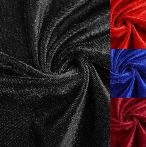Samtstoff, 2m x 155cm Pannesamt Stoff, glänzender Stretch Stoff für Vorhänge, Gardinen, Kostüme, Kleider, Bühnenoutfits, Tischdecken und Dekoration (Schwarz)