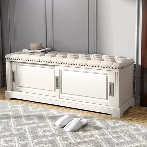 Zapatero de madera maciza rústica con puerta corredera, ideal para pasillos, dormitorios y entradas, color blanco, 110 cm, solución de almacenamiento que ahorra espacio