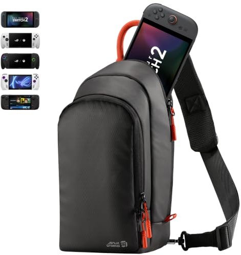 JSAUX Sling Bag for Switch 2, ROG Xbox Ally X, Steam Deck, Legion Go 2, Protective Crossbody Travel Case for Handheld Console and Accessories with Joystick Guard Design, Large Capacity, 3 Compartments