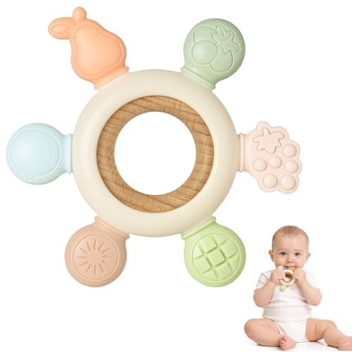 DiULi Massaggiagengive Ciuccio per Frutta Neonati Silicone 0 3 6 Mesi, Massaggia Gengive Giochi Neonato Educativo, Dentizione Gioco Sensoriale Bambina Regalo Natale Compleanno