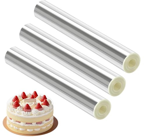 Rairsky 3 rullar tårtfolie hög 20 cm stabil, totalt 15 meter tårtkantsfolie, acetatfolie återanvändbar, tårtring plast för tillverkning av tårtor tårtdekoration choklad mousse (transparent)